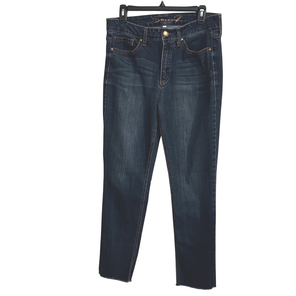 Seven7 High Rise Skinny Jeans Women 10 Atlantic Blue Excellent Raw Hem MY1430DE